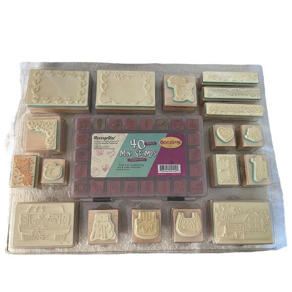 MessageStor 58 Piece Wooden Mount Rubber Stamp Collection - Picture 2 of 5